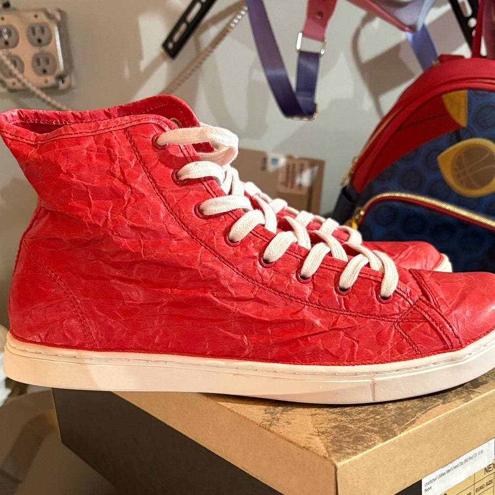 Unstitched Utilities Red High-Top Sneakers with White Laces